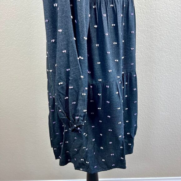ZARA Womens Charcoal Gray Purple Embroidered Polka Dot Mini Dress S cottagecore - Picture 13 of 16